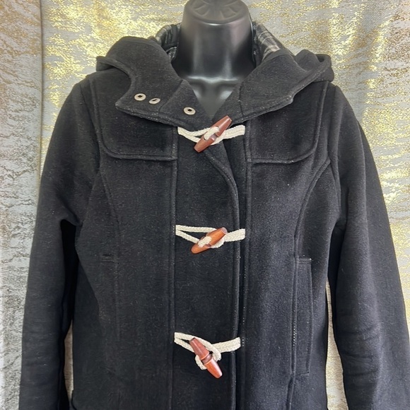 Roots Canada Limited Black Wool Blend Hooded Peacoat Jacket Size S/Petite - Picture 4 of 17